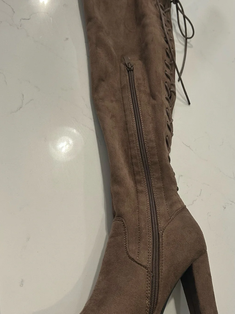 TOP Moda Brown Suede Over-the-Knee Lace-Up Boots Size 7